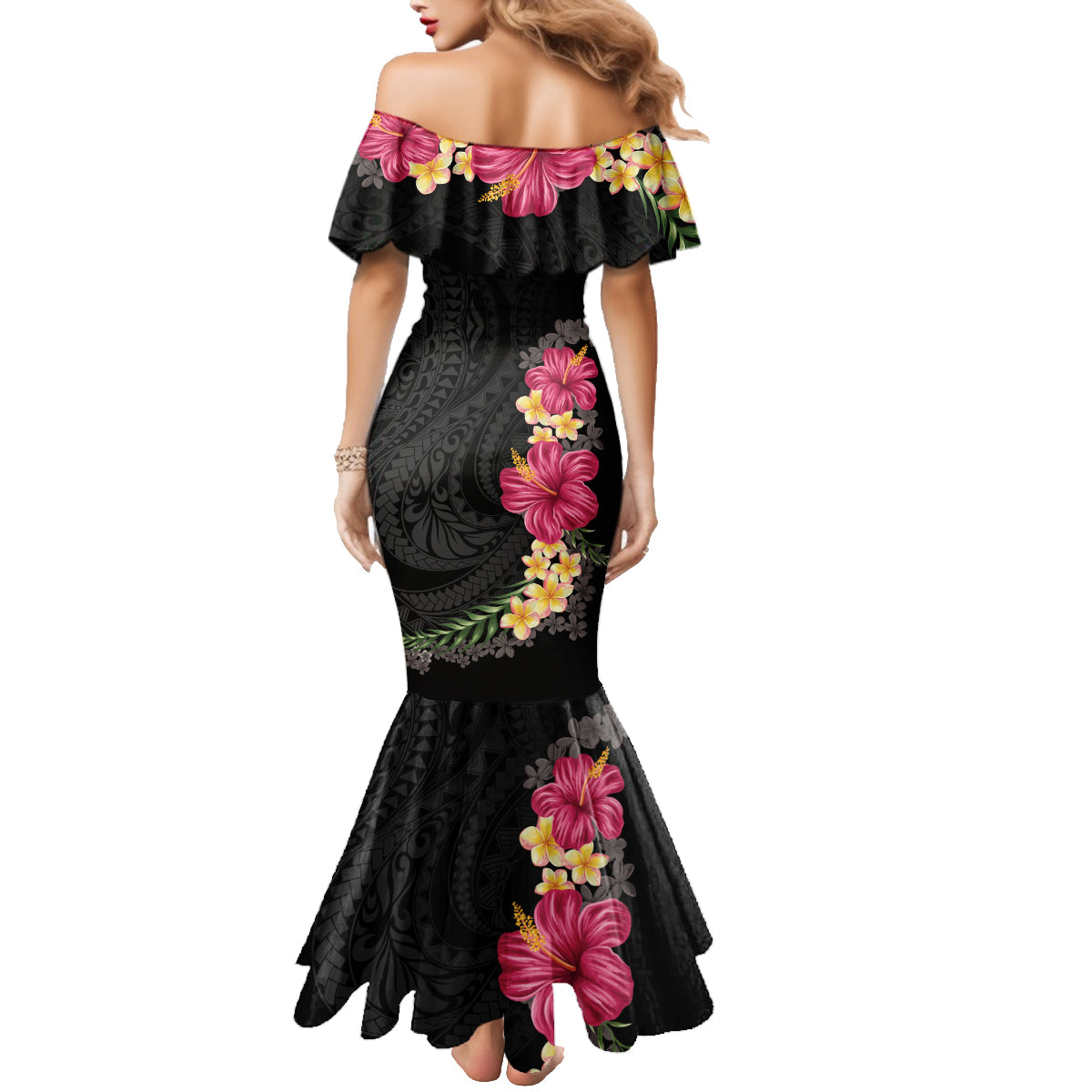 Hawaiian Plumeria and Hibiscus Family Matching Mermaid Dress and Hawaiian Shirt - Colorful Style LT03 - Polynesian Pride