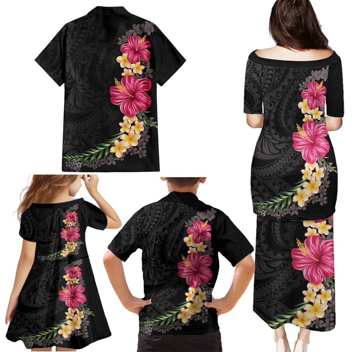 Hawaiian Plumeria and Hibiscus Family Matching Puletasi and Hawaiian Shirt Colorful Style LT03 - Polynesian Pride