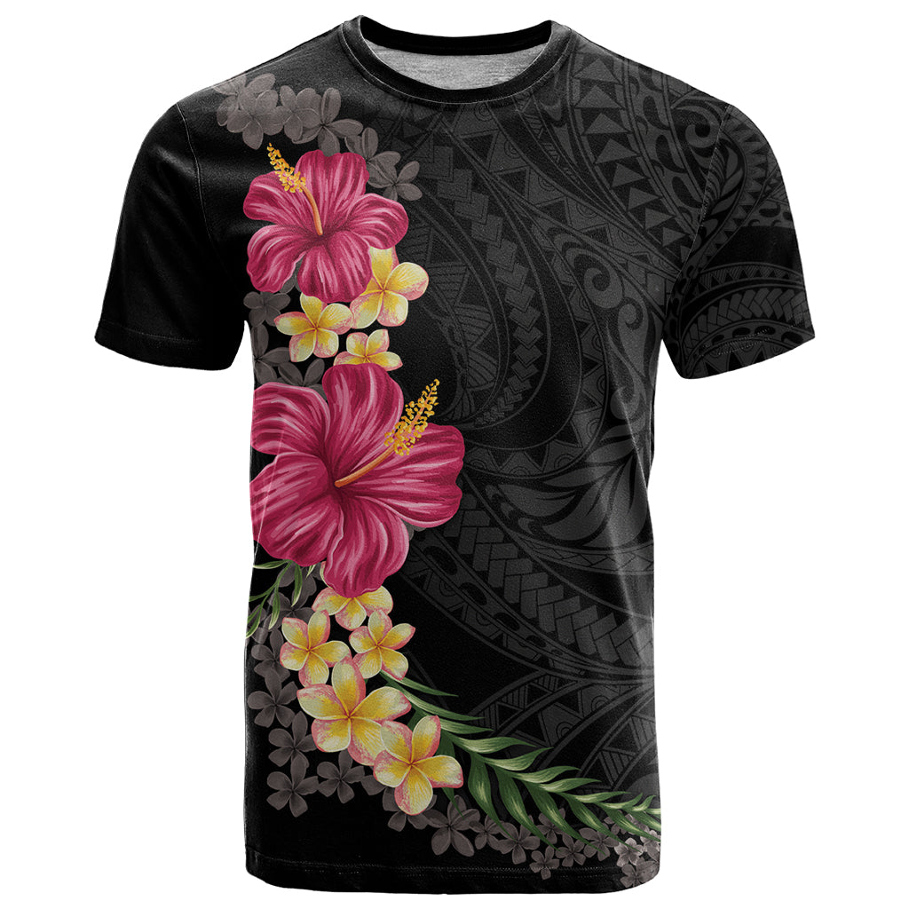 Hawaiian Plumeria and Hibiscus T Shirt Colorful Style LT03 Black - Polynesian Pride