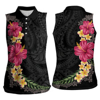 Hawaiian Plumeria and Hibiscus Women Sleeveless Polo Shirt Colorful Style