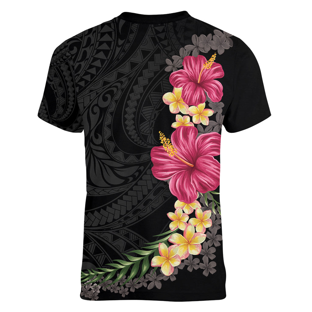 Hawaiian Plumeria and Hibiscus Women V-Neck T-Shirt Colorful Style