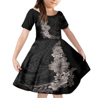 Hawaiian Plumeria and Hibiscus Family Matching Long Sleeve Bodycon Dress and Hawaiian Shirt Grayscale Mode LT03 Daughter's Dress Black - Polynesian Pride