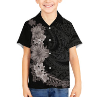 Hawaiian Plumeria and Hibiscus Family Matching Long Sleeve Bodycon Dress and Hawaiian Shirt Grayscale Mode LT03 Son's Shirt Black - Polynesian Pride