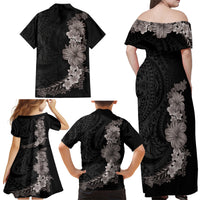 Hawaiian Plumeria and Hibiscus Family Matching Off Shoulder Maxi Dress and Hawaiian Shirt Grayscale Mode LT03 - Polynesian Pride