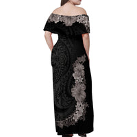 Hawaiian Plumeria and Hibiscus Family Matching Off Shoulder Maxi Dress and Hawaiian Shirt Grayscale Mode LT03 - Polynesian Pride