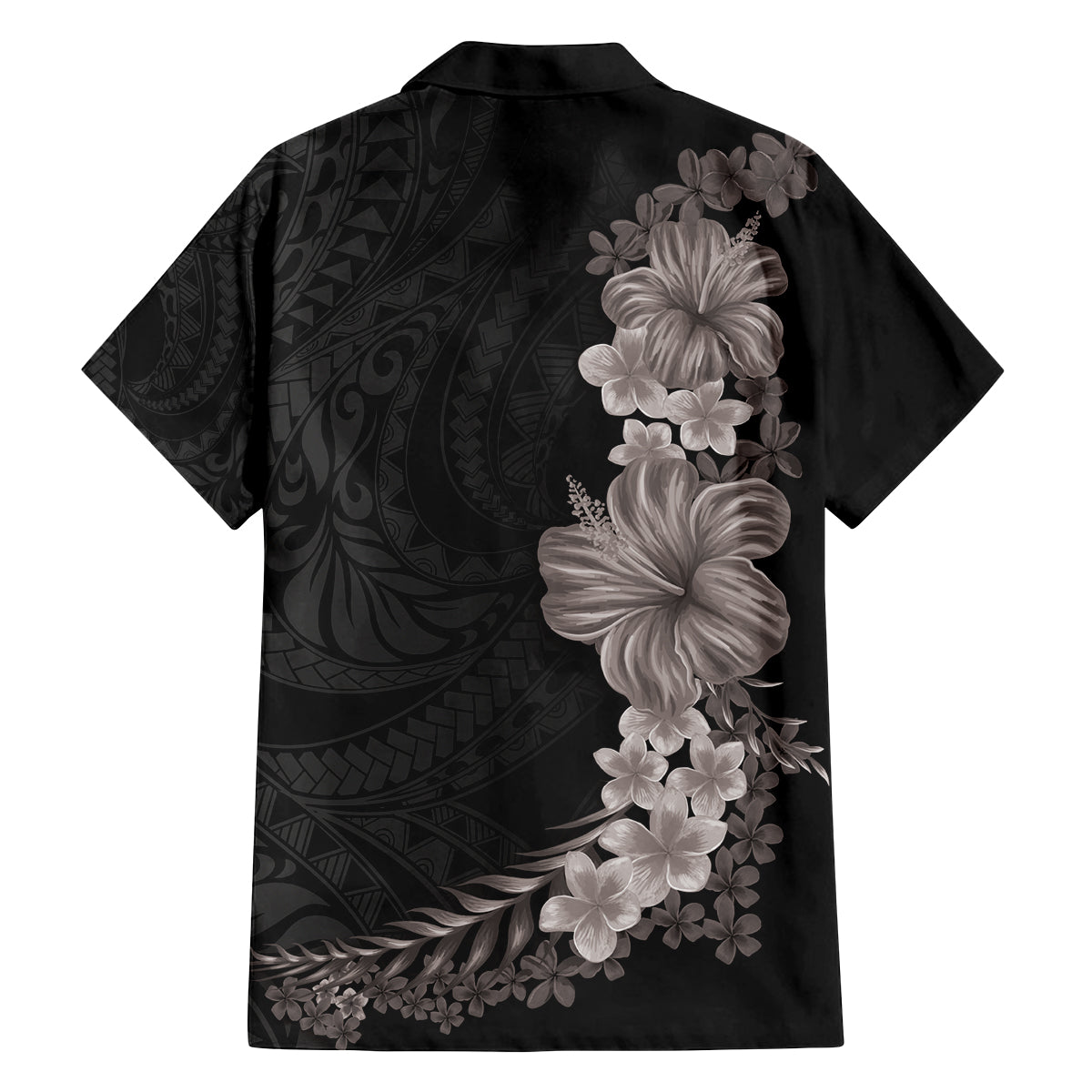 Hawaiian Plumeria and Hibiscus Family Matching Off Shoulder Short Dress and Hawaiian Shirt Grayscale Mode LT03 - Polynesian Pride