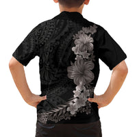 Hawaiian Plumeria and Hibiscus Family Matching Puletasi and Hawaiian Shirt Grayscale Mode