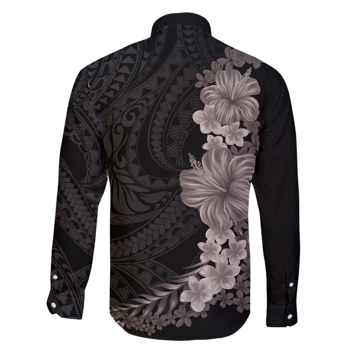 Hawaiian Plumeria and Hibiscus Family Matching Short Sleeve Bodycon Dress and Hawaiian Shirt Grayscale Mode LT03 - Polynesian Pride
