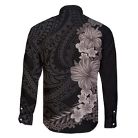 Hawaiian Plumeria and Hibiscus Family Matching Short Sleeve Bodycon Dress and Hawaiian Shirt Grayscale Mode LT03 - Polynesian Pride