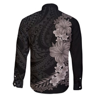 Hawaiian Plumeria and Hibiscus Family Matching Summer Maxi Dress and Hawaiian Shirt Grayscale Mode LT03 - Polynesian Pride