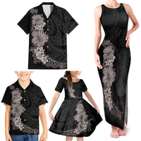 Hawaiian Plumeria and Hibiscus Family Matching Tank Maxi Dress and Hawaiian Shirt Grayscale Mode LT03 - Polynesian Pride