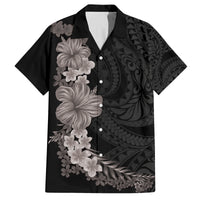 Hawaiian Plumeria and Hibiscus Family Matching Tank Maxi Dress and Hawaiian Shirt Grayscale Mode LT03 Dad's Shirt - Short Sleeve Black - Polynesian Pride