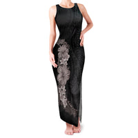 Hawaiian Plumeria and Hibiscus Family Matching Tank Maxi Dress and Hawaiian Shirt Grayscale Mode LT03 Mom's Dress Black - Polynesian Pride