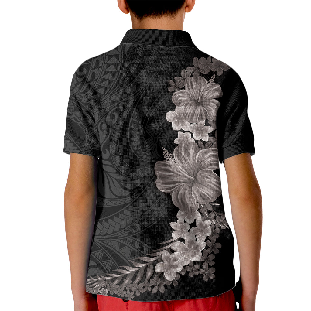 Hawaiian Plumeria and Hibiscus Kid Polo Shirt Grayscale Mode