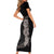 Hawaiian Plumeria and Hibiscus Short Sleeve Bodycon Dress Grayscale Mode