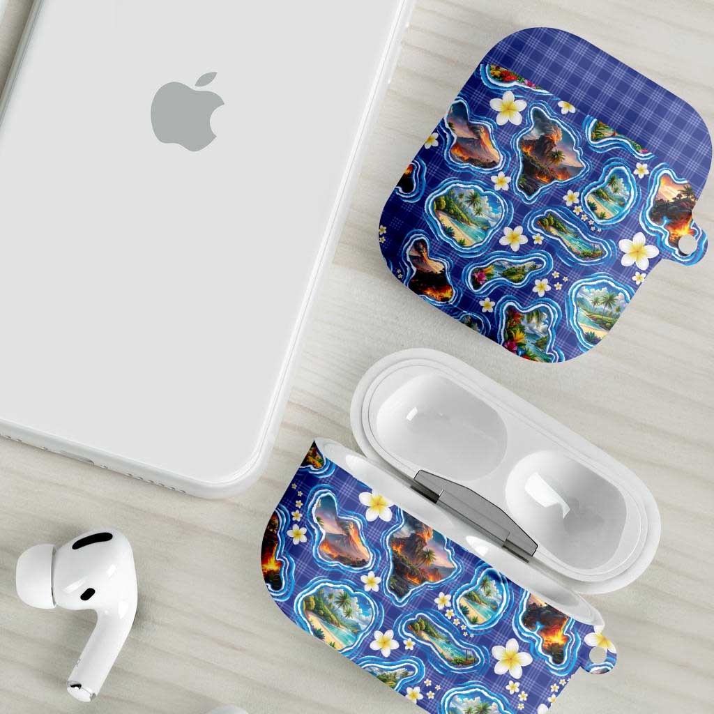 Hawaiian Island Shapes-Iconic Landscape AirPods Case with Plumeria and Palaka Blue Color