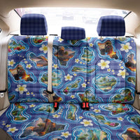 Hawaiian Island Shapes-Iconic Landscape Back Car Seat Cover with Plumeria and Palaka Blue Color