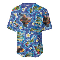 Hawaiian Island Shapes-Iconic Landscape Baseball Jersey with Plumeria and Palaka Blue Color LT03 - Polynesian Pride