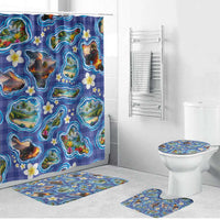 Hawaiian Island Shapes-Iconic Landscape Bathroom Set with Plumeria and Palaka Blue Color