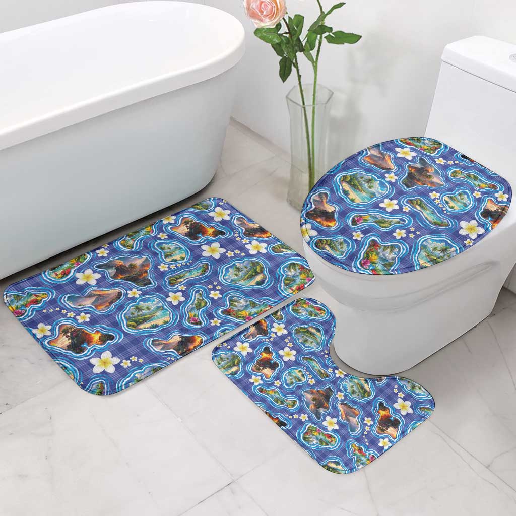Hawaiian Island Shapes-Iconic Landscape Bathroom Set with Plumeria and Palaka Blue Color