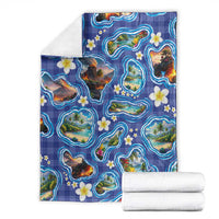 Hawaiian Island Shapes-Iconic Landscape Blanket with Plumeria and Palaka Blue Color