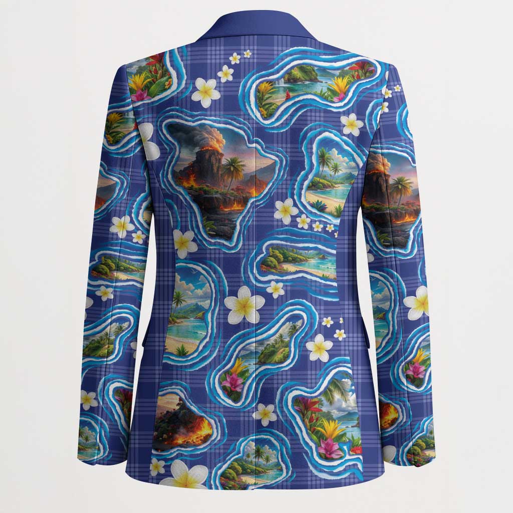 Hawaiian Island Shapes-Iconic Landscape Blazer with Plumeria and Palaka Blue Color