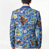Hawaiian Island Shapes-Iconic Landscape Blazer with Plumeria and Palaka Blue Color