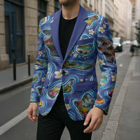 Hawaiian Island Shapes-Iconic Landscape Blazer with Plumeria and Palaka Blue Color