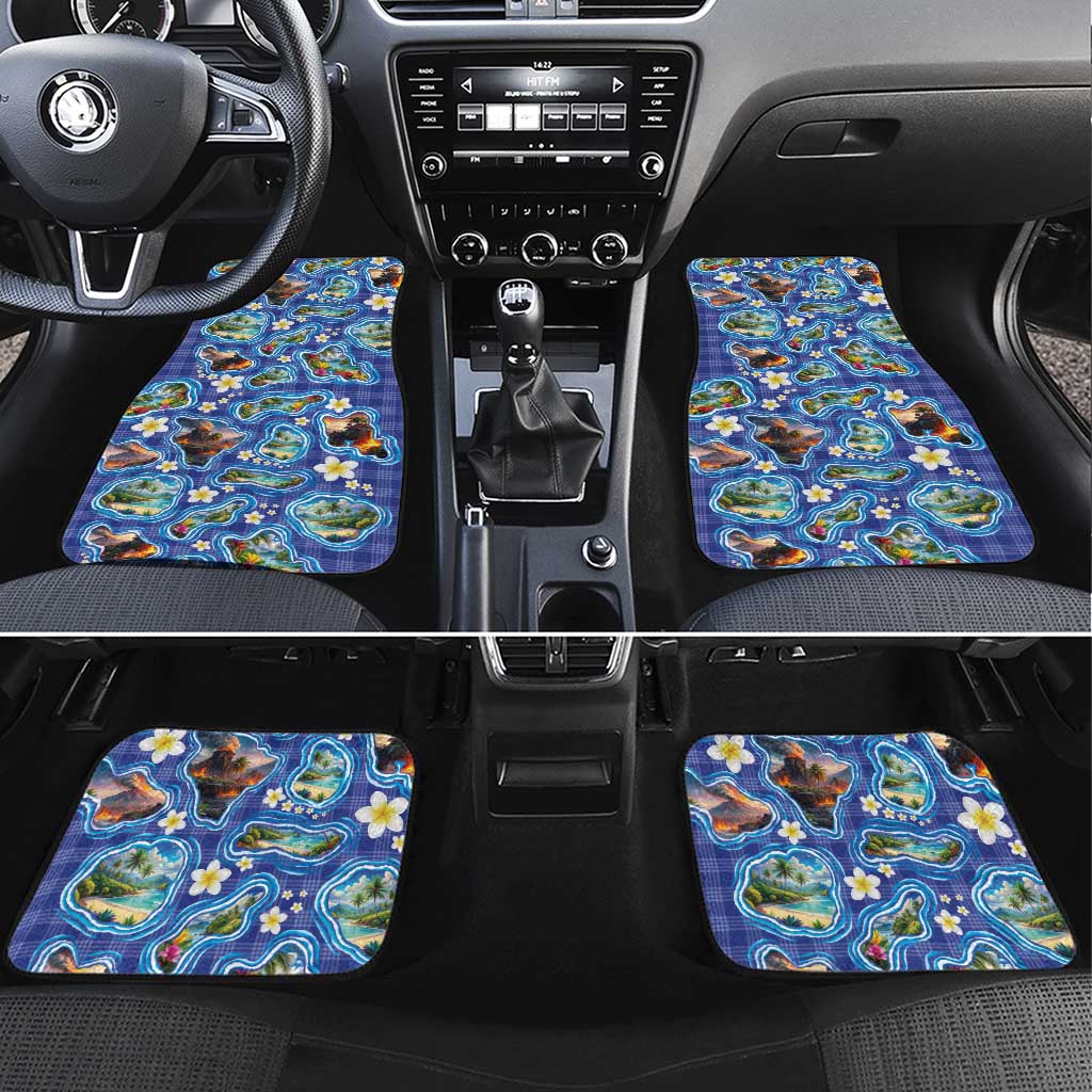 Hawaiian Island Shapes-Iconic Landscape Car Mats with Plumeria and Palaka Blue Color