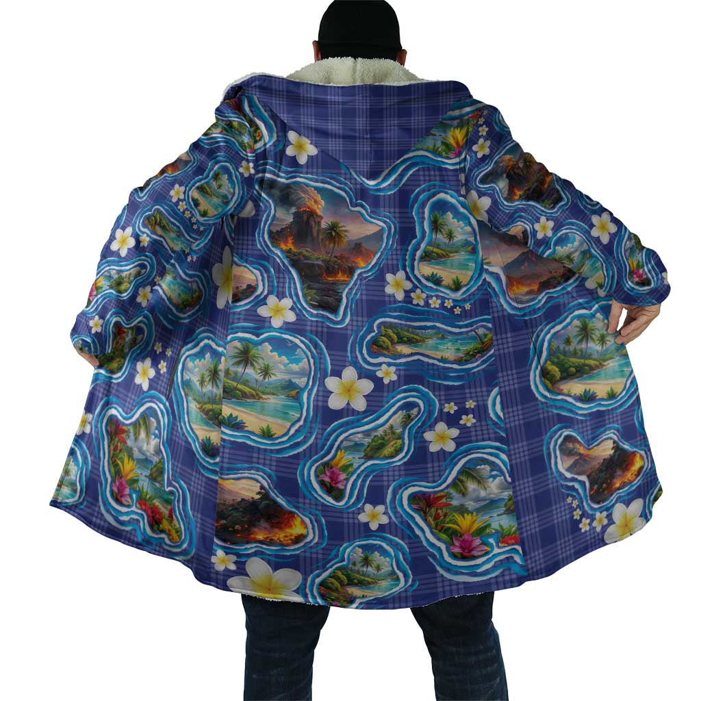 Hawaiian Island Shapes-Iconic Landscape Cloak with Plumeria and Palaka Blue Color