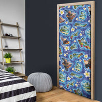 Hawaiian Island Shapes-Iconic Landscape Door Cover with Plumeria and Palaka Blue Color