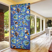 Hawaiian Island Shapes-Iconic Landscape Door Cover with Plumeria and Palaka Blue Color