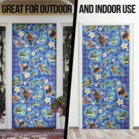 Hawaiian Island Shapes-Iconic Landscape Door Cover with Plumeria and Palaka Blue Color