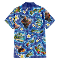 Hawaiian Island Shapes-Iconic Landscape Family Matching Off Shoulder Maxi Dress and Hawaiian Shirt with Plumeria and Palaka Blue Color LT03 - Polynesian Pride