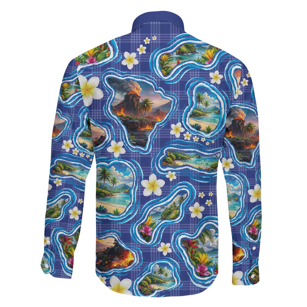 Hawaiian Island Shapes-Iconic Landscape Family Matching Off Shoulder Maxi Dress and Hawaiian Shirt with Plumeria and Palaka Blue Color LT03 - Polynesian Pride