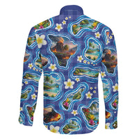 Hawaiian Island Shapes-Iconic Landscape Family Matching Puletasi and Hawaiian Shirt with Plumeria and Palaka Blue Color LT03 - Polynesian Pride