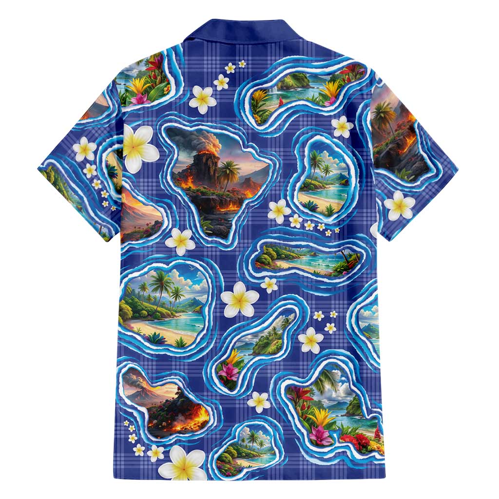 Hawaiian Island Shapes-Iconic Landscape Family Matching Summer Maxi Dress and Hawaiian Shirt with Plumeria and Palaka Blue Color LT03 - Polynesian Pride