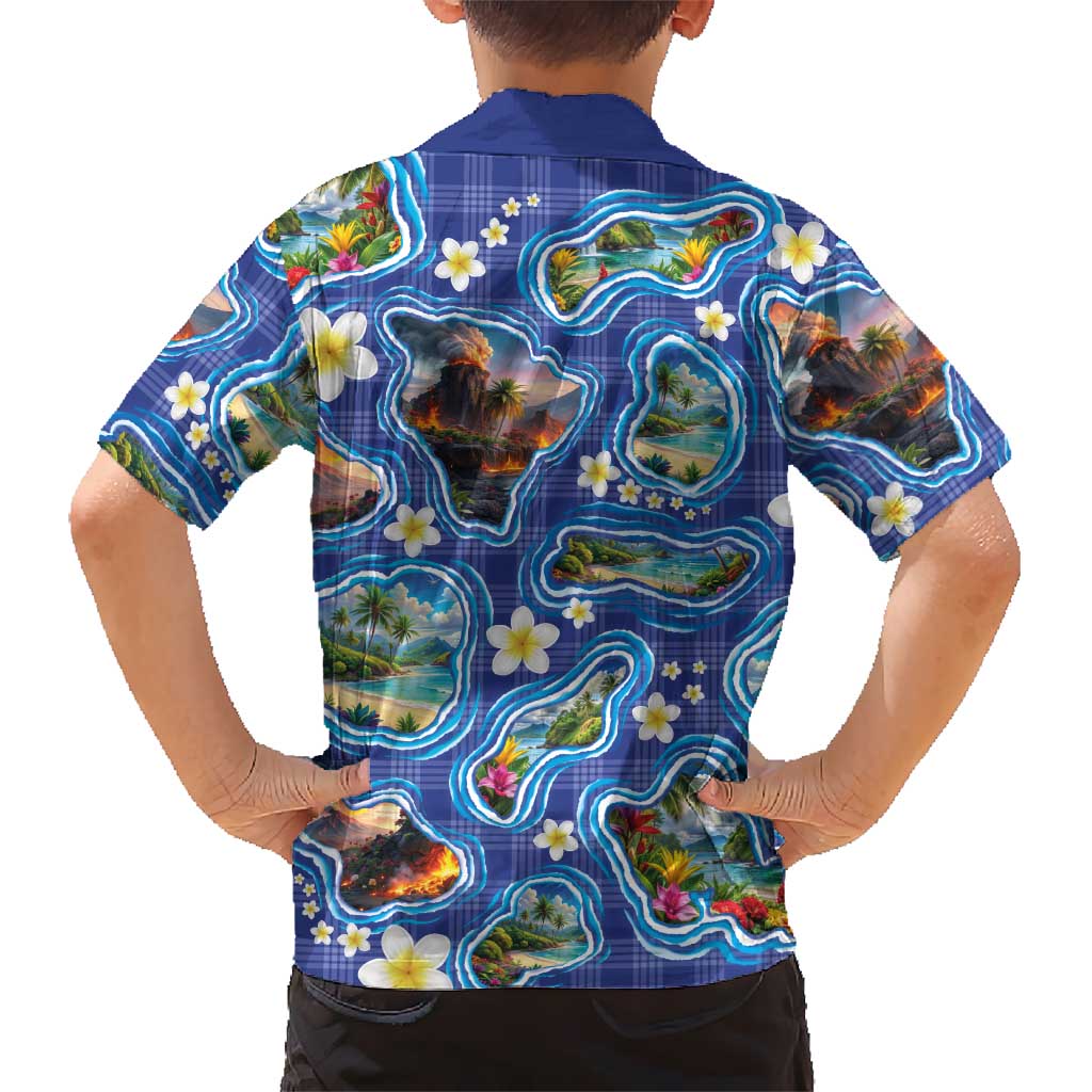 Hawaiian Island Shapes-Iconic Landscape Family Matching Tank Maxi Dress and Hawaiian Shirt with Plumeria and Palaka Blue Color LT03 - Polynesian Pride
