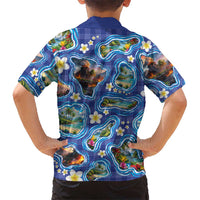 Hawaiian Island Shapes-Iconic Landscape Family Matching Tank Maxi Dress and Hawaiian Shirt with Plumeria and Palaka Blue Color LT03 - Polynesian Pride