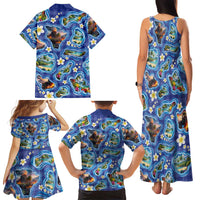 Hawaiian Island Shapes-Iconic Landscape Family Matching Tank Maxi Dress and Hawaiian Shirt with Plumeria and Palaka Blue Color LT03 - Polynesian Pride