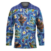 Hawaiian Island Shapes-Iconic Landscape Hockey Jersey with Plumeria and Palaka Blue Color LT03 Unisex Blue - Polynesian Pride
