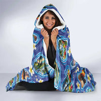 Hawaiian Island Shapes-Iconic Landscape Hooded Blanket with Plumeria and Palaka Blue Color LT03 - Polynesian Pride