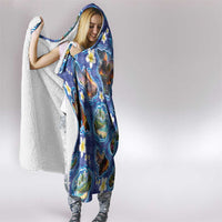 Hawaiian Island Shapes-Iconic Landscape Hooded Blanket with Plumeria and Palaka Blue Color LT03 - Polynesian Pride