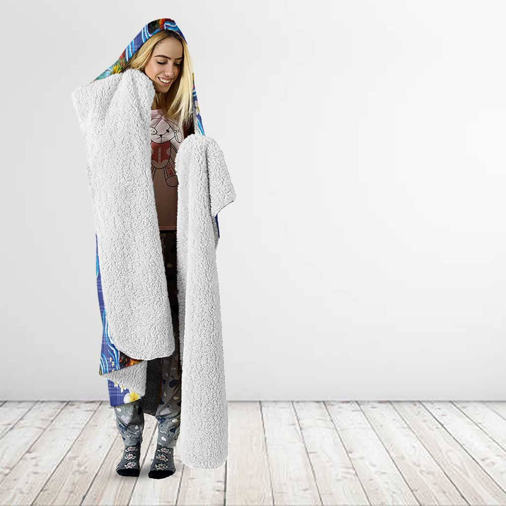 Hawaiian Island Shapes-Iconic Landscape Hooded Blanket with Plumeria and Palaka Blue Color LT03 - Polynesian Pride