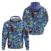 Hawaiian Island Shapes-Iconic Landscape Hoodie with Plumeria and Palaka Blue Color