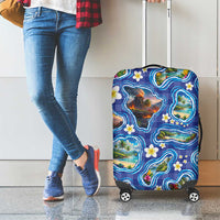 Hawaiian Island Shapes-Iconic Landscape Luggage Cover with Plumeria and Palaka Blue Color