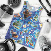 Hawaiian Island Shapes-Iconic Landscape Men Tank Top with Plumeria and Palaka Blue Color