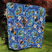 Hawaiian Island Shapes-Iconic Landscape Quilt with Plumeria and Palaka Blue Color