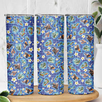 Hawaiian Island Shapes-Iconic Landscape Skinny Tumbler with Plumeria and Palaka Blue Color LT03 - Polynesian Pride