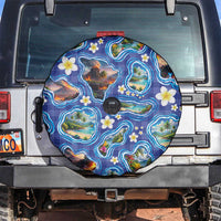 Hawaiian Island Shapes-Iconic Landscape Spare Tire Cover with Plumeria and Palaka Blue Color
